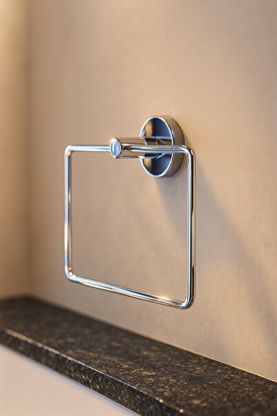 Sas Haus Parlak Krom Kare Havluluk – Metal, 20 cm, Dayanıklı Banyo Havlu Askısı (Yapıştır/Vidala) -
