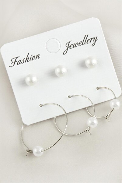 ZERO LAND 6 Pieces Pearl Hoop Earrings 2.5 cm