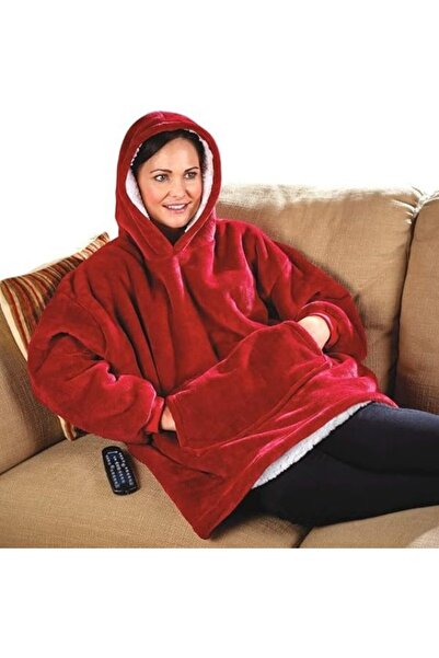 Flippy Blanket with Sleeves, Hood and Front Pocket, Flippy, Padded, Polyester, Universal Size, Red