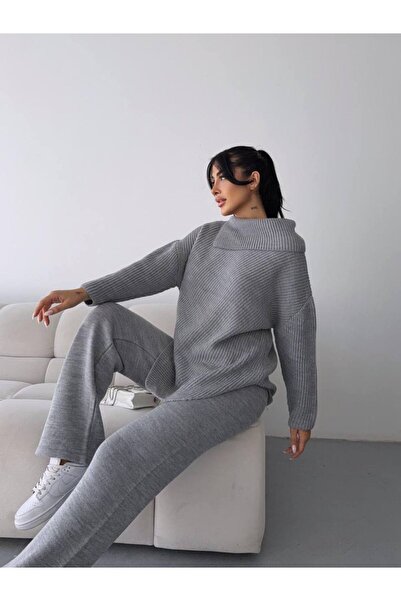 FEHAL GİYİM Triko Kumaş Şal Yaka Kazak Pantalon 2 Li̇ Taki̇t