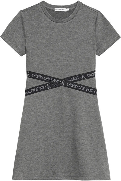 Calvin Klein PUNTO LOGO TAPE SS D Kadın Gri Elbise