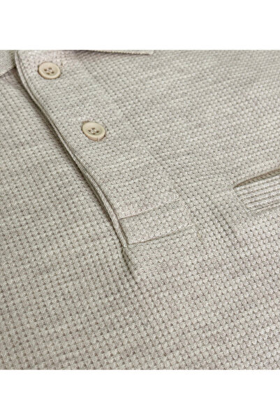 SÜVARİ Άνετο μπλουζάκι με λαιμόκοψη πόλο με μακρυμάνικο μπεζ μπλουζάκι με τσέπες