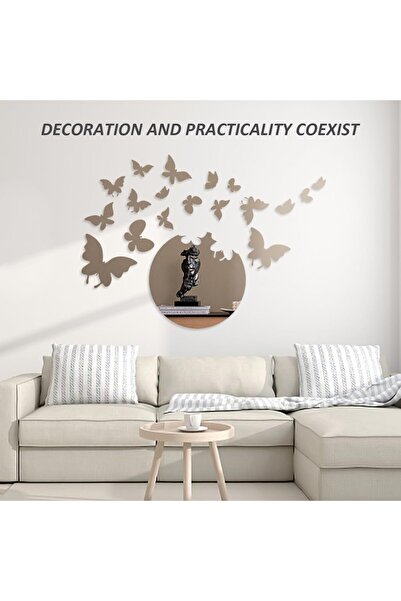 Slasa 15-Pcs Silver 3D Butterfly Mirror Wall Stickers with Scraper for Bedroom & Living Room