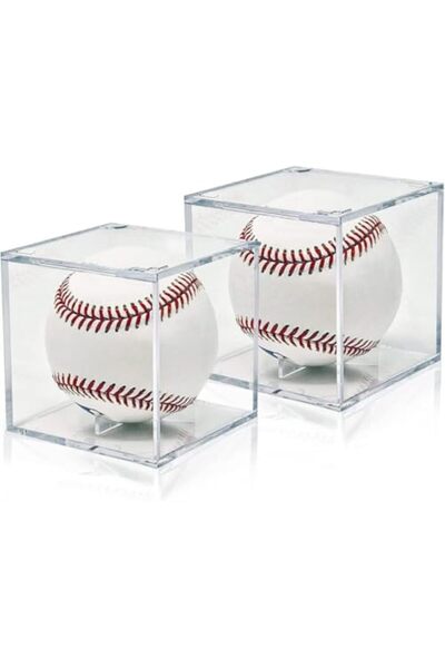 Slasa Baseball Display Case, UV Protected Acrylic Cube with Stand, Set of 2, Clear