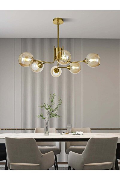 RFAN Candelabru, Model N6802-6, Cu Abajururi, 6 X E27, Auriu
