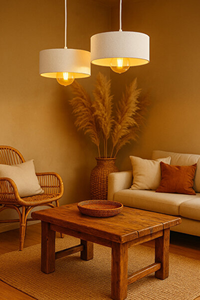 bluvex İkili Beton Görünümlü Oval Avize Sarkıt, Toz Tutmayan, Vegan, Oturma Odası Salon Mutfak Çocuk Odası