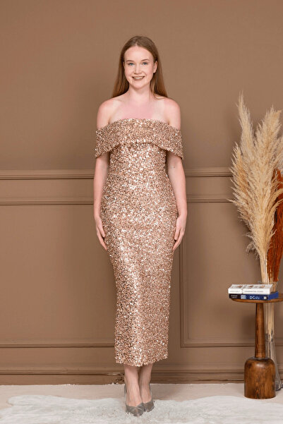 BEYBOS Rochie creion din țesătură cu paiete - CUPRU