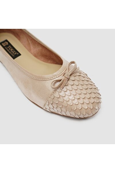 TOGO Pudra Simli Hakiki Deri Kadın Babet Ayakkabı [060268]