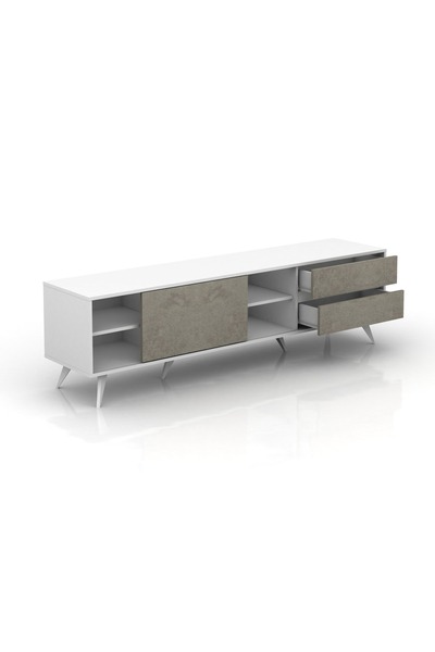 BAITY Elegant Wooden TV Table with Storage Drawers - Modern Design, 179 cm in White and Gray