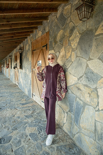 LOCCO Set din două piese cu glugă cu model etnic pentru femei, prune