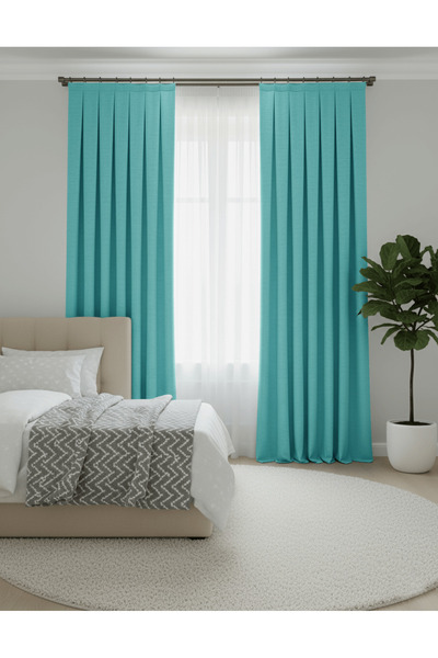 Madame Dower Narden Model Turquoise Plain Soft Background Curtain 1X3 Frequent Pleats - Stylish and Modern Design