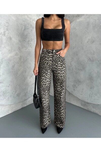 Lotus Kadın Leopar Skater Fit Denim Pantolon