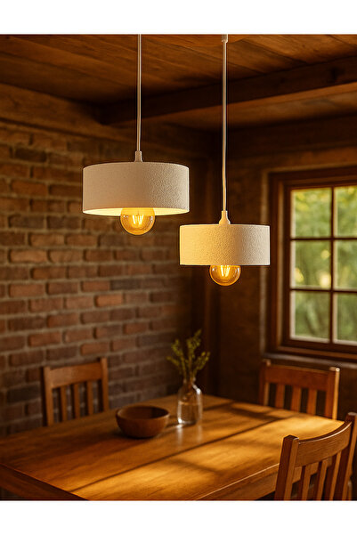 PAMUK'S DESİGN İkili Beton Görünümlü Oval Avize Sarkıt, Toz Tutmayan, Vegan, Oturma Odası Salon Mutfak Çocuk Odası