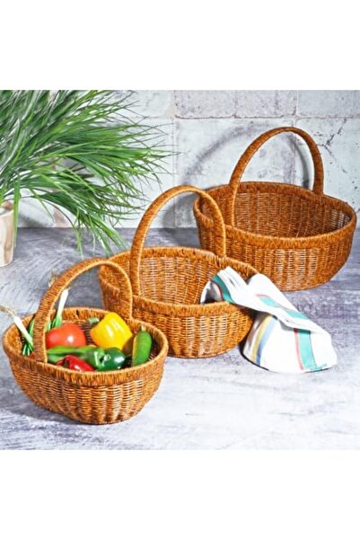STOREMAX Kosova Wicker 3'lü Kulplu Hasır Sepet Seti 1200752