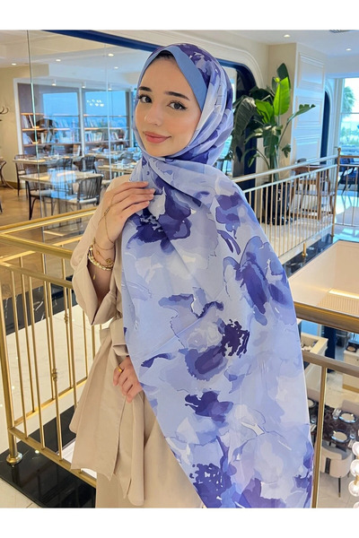 Nûda - Tarzın Değil , Tavrın Zarafeti Mira Silk Retro Patterned Cotton Shawl Romantic Series Purple