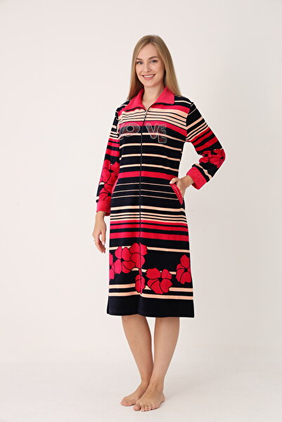 ROMEO LİFE Γυναικείο φόρεμα από βαμβακερό βελούδο με φερμουάρ - Φούξια 1663