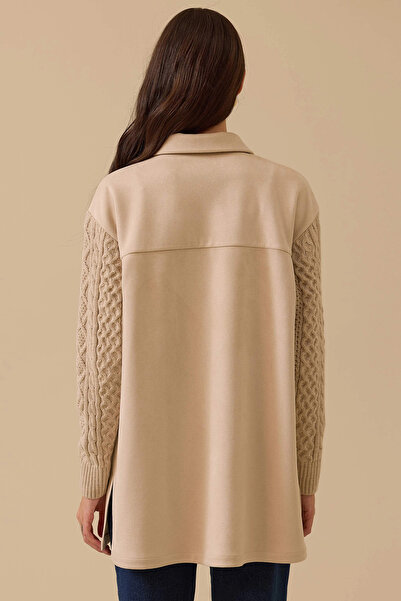 SEÇİL Women's Knitwear Sleeved Double Pocket Shirt - Beige