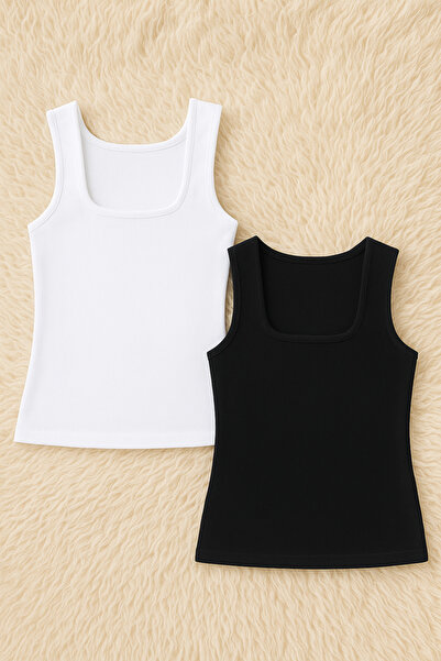 QKK Women's Square Neck Strap Cotton Lycra Combed Cotton 2-Piece Undershirt Q6K0K1T4Ka