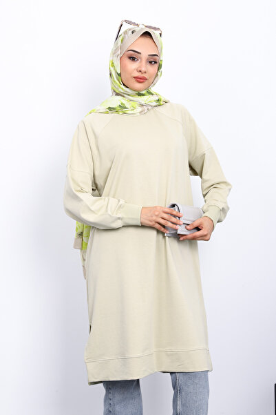 İmajButik Pastel Green Modal Tunic with Slits on the Sides