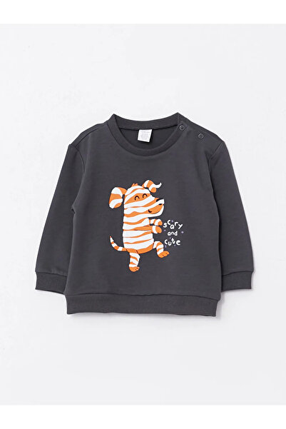 LC Waikiki Lcw Babygray Crew Neck Long Sleeve Printed Baby Boy Sweatshirt and Pants 2-Piece Set