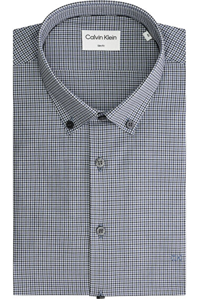 Calvin Klein MULTI CHECK SLIM BD Erkek Mavi Gömlek