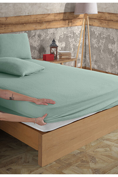 destinyhometex 100% Cotton 2-Layer Muslin Fitted Sheet and 2 Pillowcases / Single - Double - King Size