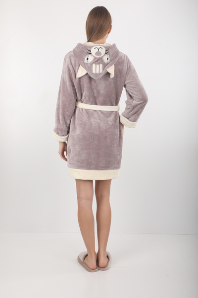 Wild Love Women's Hooded Embroidered Zippered Bamboo Short Dressing Gown