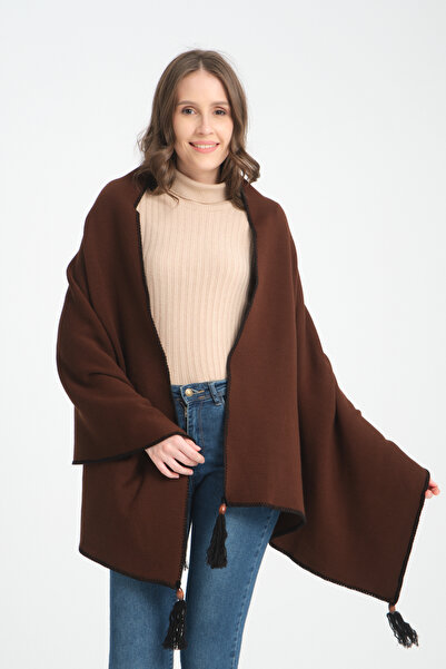 Cebe Tasseled Interlock Shoulder Shawl – Fisherman Stitch Women's Shoulder Accessory - Shoulder Shawl