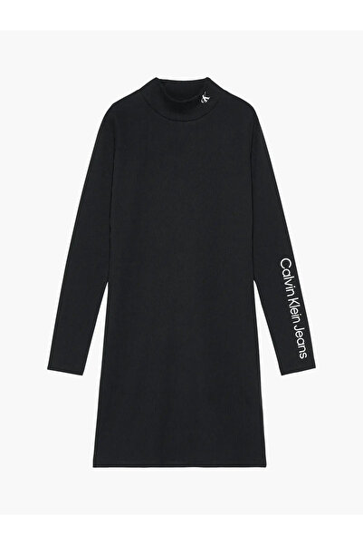 Calvin Klein MOCK NECK RIB DRESS Kadın Siyah Elbise
