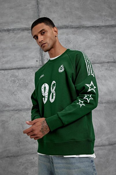 NOMARC Πράσινο φούτερ με στάμπα με ρίγες 98 Oversize