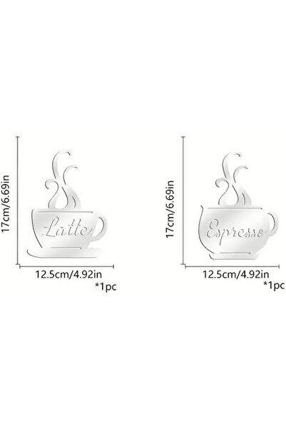 Slasa Reflective Silver Acrylic Wall Stickers - Coffee Cup Designs, 17 × 12.5 cm by