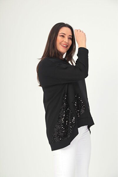 Esina Women's Crystal Fabric Oversize Sequined Sweatshirt