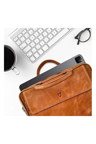Rich Smith ®   Genuine Leather Laptop Briefcase with Strap / 1717 Tan (Smoky)