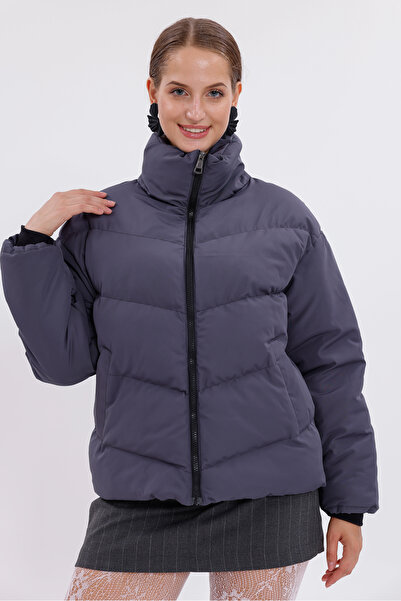 Montland Γυναικείο παλτό με επένδυση από ανθρακί - Όρθιος γιακάς, Αδιάβροχο - Ανθεκτικό στο κρύο