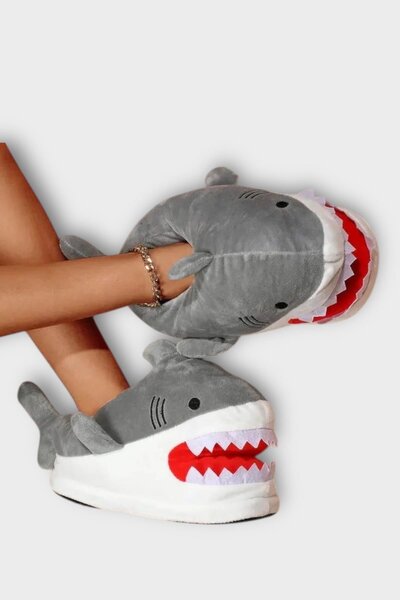 Liger Kadın Köpek Balığı Figürlü Panduf GRİ