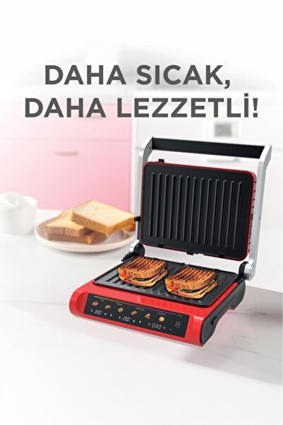 Torima TG-PRO1000 Siyah-Kırmızı 2200W Dijital Ekranlı Tost Izgara Makinesi Çıkarılabilir Plaka