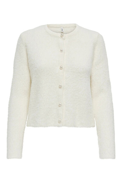 ONLY Women's Onlpetra Pearl Buttoned Crew Neck Knit Cardigan 15350655 Ecru