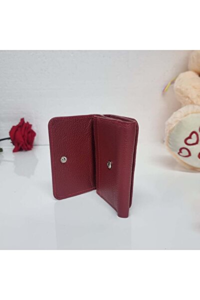 HASSION Women's genuine leather wallet, double opening and individual clasps on each side, Red
