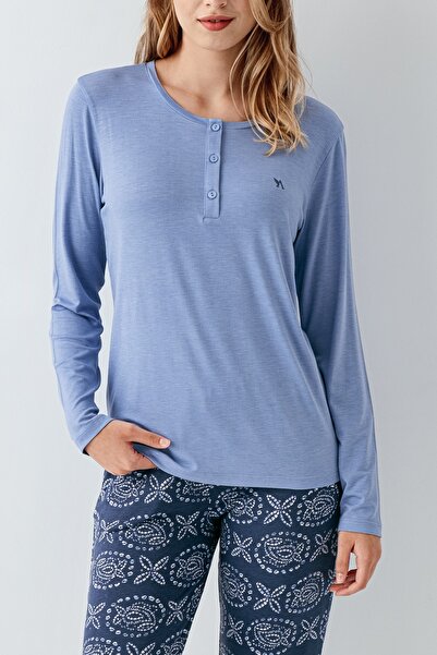 Arnetta Kadın 3 Düğmeli İndigo Pijama Takımı