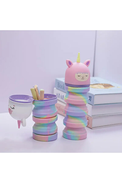 BABUN Silinebilir Uzayabilir Unicornlu Silikon Renkli Dikey Kız Çocuk Kalemlik Kalem Kutusu