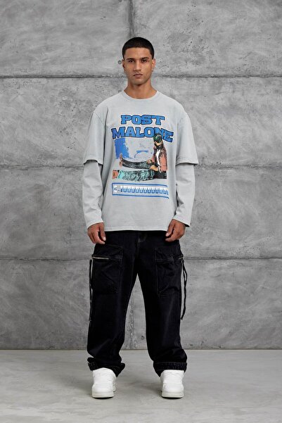 NOMARC Gray Post Malone Printed Washable Oversize Sweatshirt