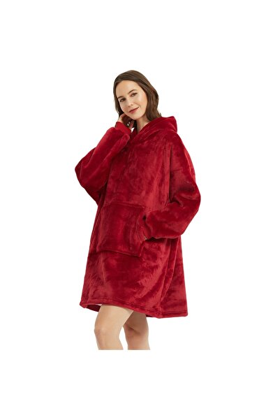 Flippy Blanket with Sleeves, Hood and Front Pocket, Flippy, Padded, Polyester, Universal Size, Red