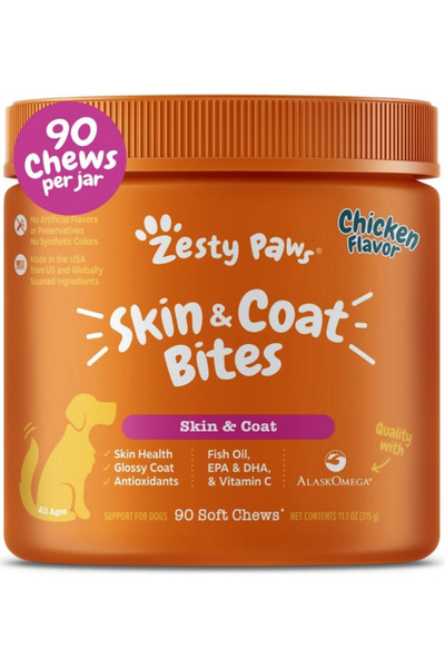 Zesty Paws أوميغا بايتس للجلد والفرو - دجاج - 90 قطعة