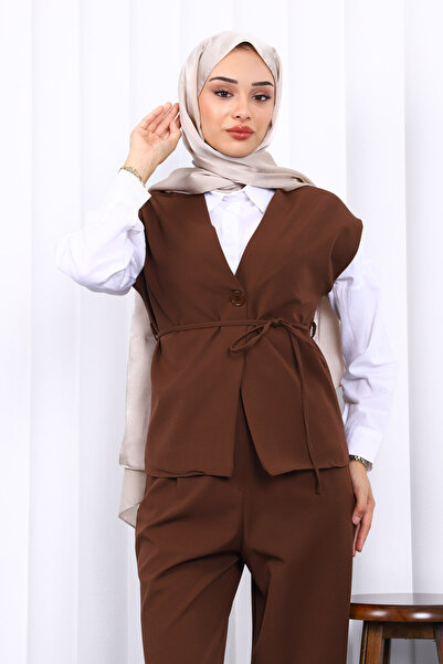 İmajButik Brown Vest Trousers Double Set