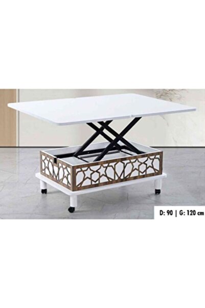 Niva Baza Akıllı Sehpa Masa Olabilen Sehpa Tekerlekli Beyaz 352