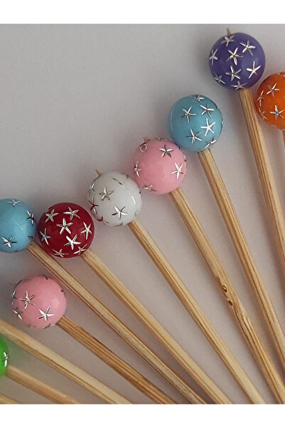 tm tasarı mağazası 50 Adet Dekoratif Renkli Yıldız Desenli Top Boncuklu Pasta...
