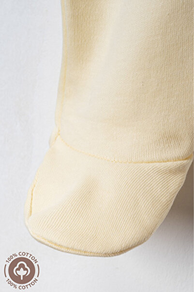 Miniel Unisex Happy Printed 0-6 Months Combed Organic Cotton Baby Romper with Booties