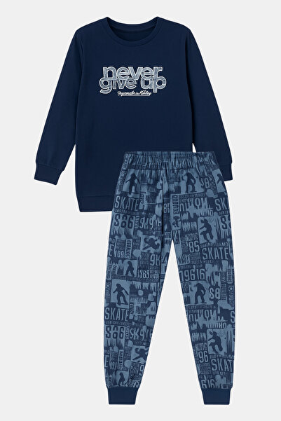 İYİBU Термобілизна для хлопчиків, синя піжама – 8-12 років «Never Give Up»