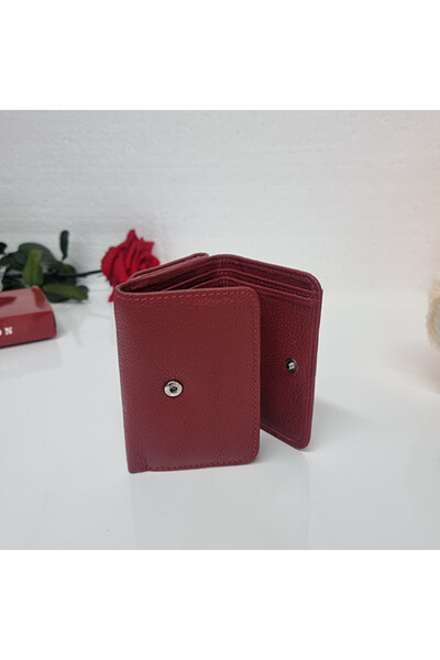 HASSION Women's genuine leather wallet, double opening and individual clasps on each side, Red
