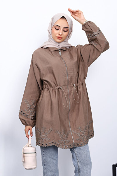 İmajButik Καμπαρντίνα με ελαστική μέση με λεπτομέρεια κεντήματος από βιζόν